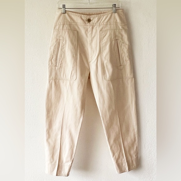ISABEL MARANT ÉTOILE Raluni High-Rise Cotton-Blend Trousers Beige Size 8 - Picture 5 of 16